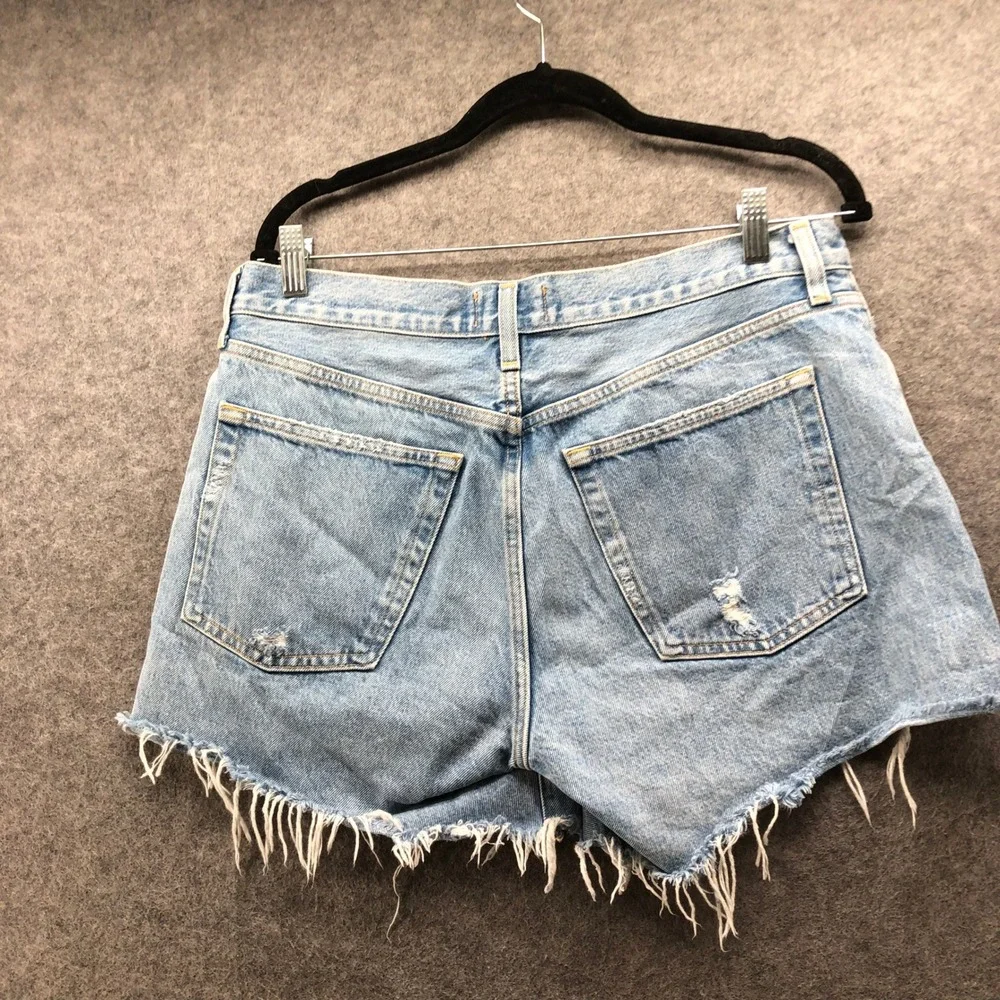 AGOLDE Parker Long Short Swapmeet High Rise Cut Off Denim Shorts Size 29 Blue